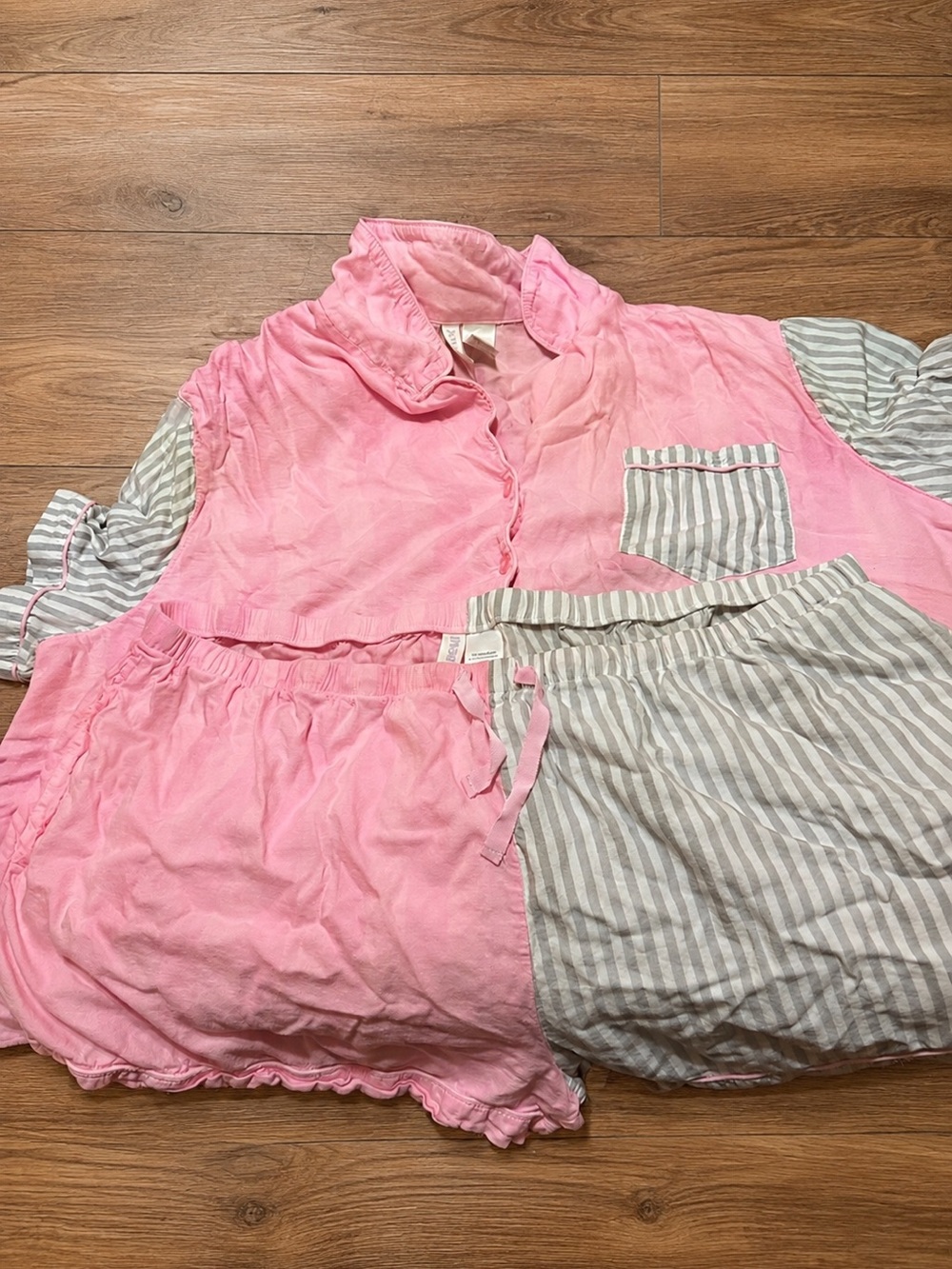 Pink and Gray Striped Two-Piece Pajama Set